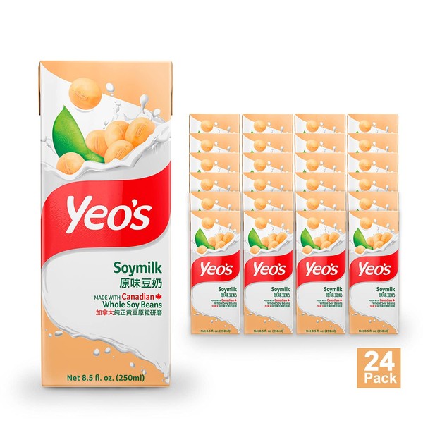 Yeo's Soy Milk Drink, 8.5 Oz (Pack of 24) - Low Calorie Plain Soy Milk Singles - Lactose Free and Shelf Stable Soy Milk Packed with Vitamins, Minerals, and Antioxidants and Rich in Plant Proteins