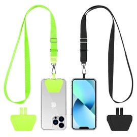 CACOE Phone Lanyard 2 Pack-2× Adjustable Neck Strap,2× Phone Patches,Universal Crossbody Cell Phone Lanyards,Multifuctional Patch Phone Lanyards Compatible with Most Smartphones(Black+Green)