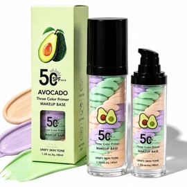 4 In 1 Primer for Face Before Makeup with SPF 50, Avocado Sunscreen Isolation Cream, One Step Color Corrector Face Primer, Tinted Moisturizing Base, Oil Control & Moisturizing Skin Tone Correcting