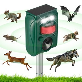Solar Ultrasonic Animal Repellent Outdoor, Squirrel Deer Repellent Devices Motion Detection,IP65 Waterproof Cat Mouse Raccoon Dog Bird Repellent Deterrent 2 Pack