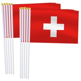 25 Pack Switzerland Handheld Small Flag,Mini Swiss Hand Held Miniature Stick Decor