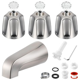 Enhon 3 Handle Shower Faucet Set Compatible with Pfister Verve Bath Tub Tool, Shower Knob and Bathtub Faucet Fits 1/2'', 3/4'' IPS Connection With 4 in 1 Spout Adapter Assembly Tool(Brushed Nickel)