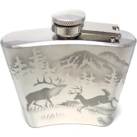 IncisoArt Hand Etched Stainless Steel Flask Sandblasted Forest Animal Combo 6oz
