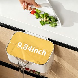 Heiboa Food Scraps Bin with Squeegee, 1.09 Gallon Small Food Waste Can for Kitchen Cabinet Door Flexable Compost Trash Caddy Under Counter Garbage Bin