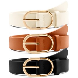 3 Pack Women's Leather Belts for Jeans Pants, Dress Faux Double Sided Leather with Gold Buckle for Women, Fashion Ladies Belt for Gift Birthday Valentine's Day Mother Day Christmas Anniversary