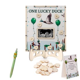 Threelf Mallard Duck Baby Shower Decorations,Baby Shower Guest Book Alternatives with Pen,Photo Frame and 60 Heart Wood Slices for 60 Guests,One Lucky Duck Birthday Decorations
