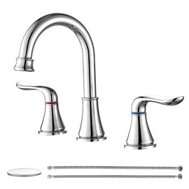 GENBONS Widespread Bathroom Faucets 3 Hole Brushed Nickel 8 Inch Faucet for Bathroom Sink Vanity RV Farmhouse Double Handles 3 Piece Faucets with Pop Up Drain