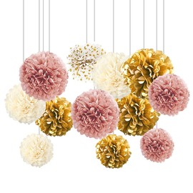 12pc Gold Gradient Wave Point Tissue Paper Pompoms-Paper Flowers Ball for Party Decorative(8&10&12inch)
