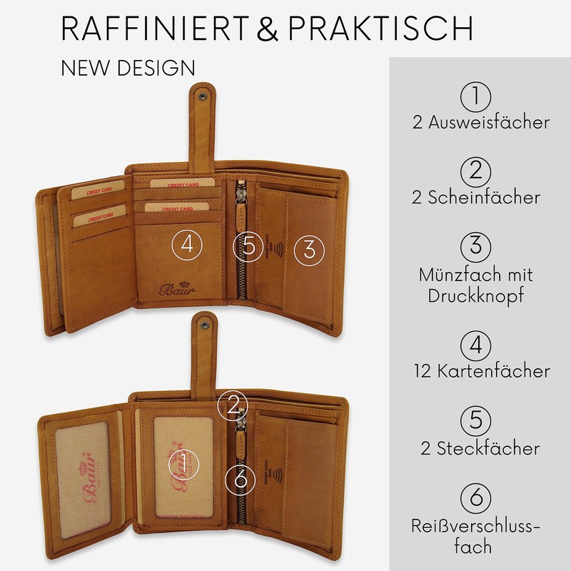 Baur Men's Genuine Leather Wallet with RFID Protection Large Wallet