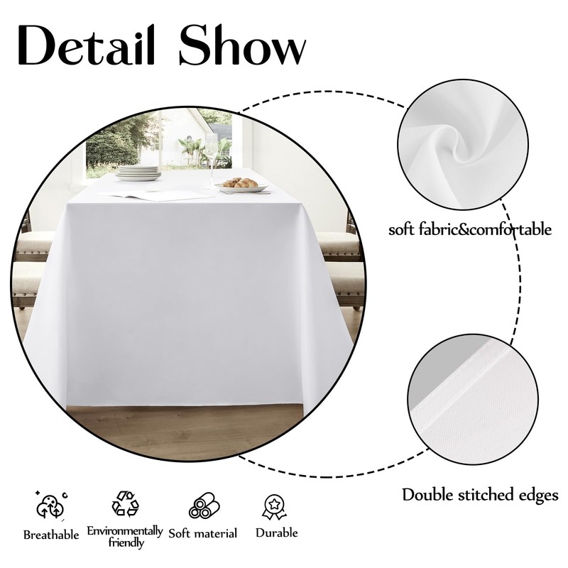 Aocoz Rectangle Tablecloth 60x84 Inch - White Table Cloths Stain
