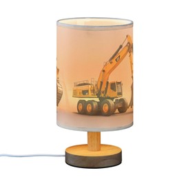 YYZZH Table Lamp Construction Car Excavator Nightstand Lamp with Wood Base Fabric Lamp Shade Bedside Desk Lamp for Living Room Bedroom Kids Room Office