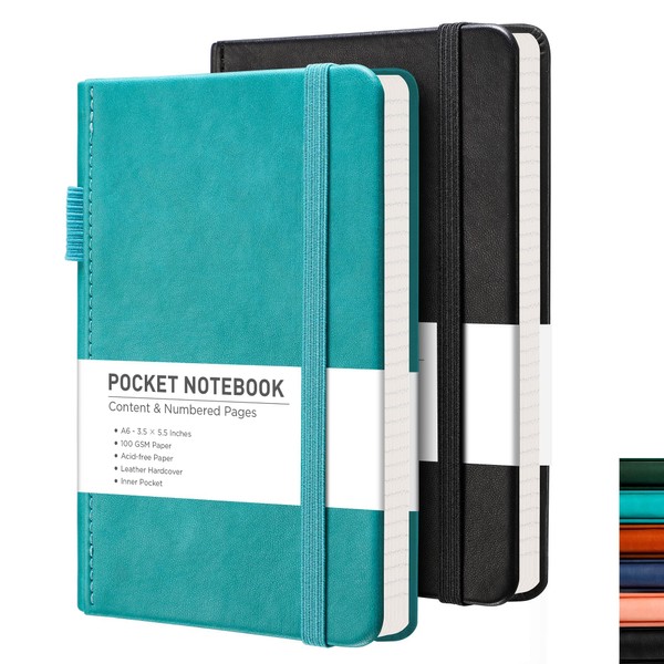 RETTACY Pocket Notebook, 2-Pack, A6 Mini Lined Journal Notebook with