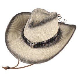 Straw Cowboy Hat for Men Women Wide Brim Western Straw Cowgirl Panama Hat Summer Beach Sun Cap Sombrero for Outdoor Travel
