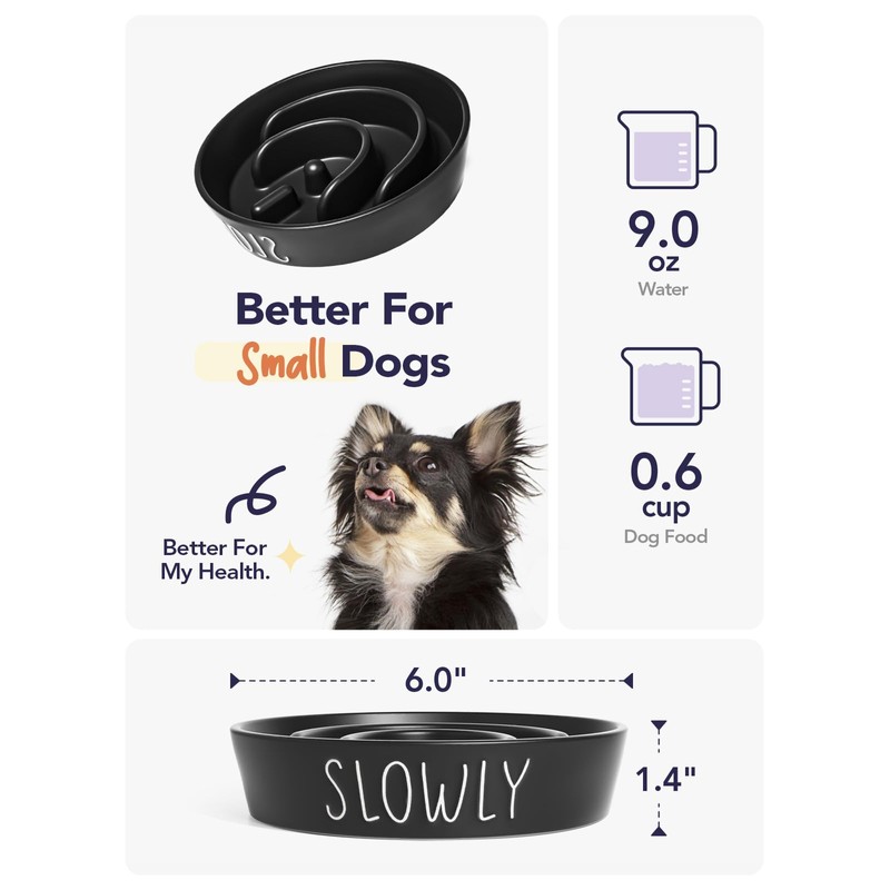 Ceramic Slow Feeder Dog Bowls Small Breed, 0.6 Cups Dog