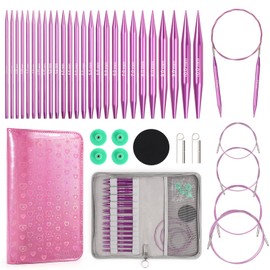 Reessy Knitting Needles, Interchangeable Circular Knitting Needles Set with Case & Accessories, 13 Pair Round Knitting Needle 3.0 mm-10.0 mm, Circular Knitting Needle for Beginners Adults