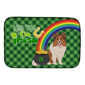 Caroline's Treasures WDK4900DDM Sable Sheltie St. Patrick's Day Dish Drying Mat Absorbent Dish Drying Mat Pad for Kitchen Counter Dish Drainer Mat for Countertop, 14 x 21", Multicolor