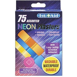 PMS 1st Aid - Washable Waterproof Sterilised Assorted Neon Plasters - Pack of 75