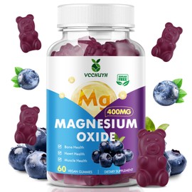 VCCHUYH Magnesium Oxide Gummies 400mg, Sugar Free Magnesium Oxide Supplement for Adults & Kids, Muscle Support & Energy Boost, Non GMO, Blueberry Flavor 60 Count