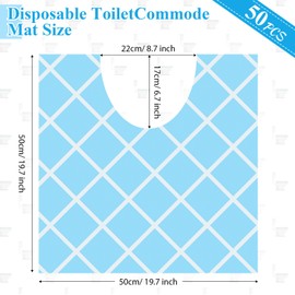Layhit 50 Pcs Disposable Toilet Commode Mat 20 x 20 Deodorizing Toilet Mat Waterproof U Shaped Blue Pad for Older Potty Training Pee Incontinence Bathroom Floor Non Slip(Diamond)
