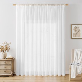 Softalker Curtain 240 cm Long Curtains Rod Through Curtains White in Linen Look Voile Curtain Transparent Curtain 300 cm Extra Wide for Bedroom Window Room Divider Curtain 1 Piece