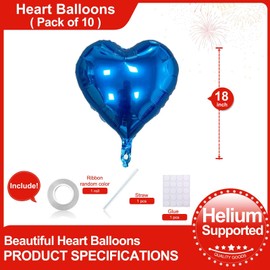 Lovoir 10 Pcs Vibrant Blue Heart Shape Foil Mylar Balloons 18 Inch Love Balloons for Valentine's Day Birthday Party Decorations Wedding Engagement Romantic Decor (Vibrant Blue)