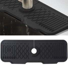 Veki Silikon Wasserhahn Matte für Abfluss Wasser, Wasserhahn Spüle Spritzschutz, Wasserhahn Absorbierende Matte, Wasserfänger Matte für Küche und Badezimmer Arbeitsplatte Schützen (Schwarz, 43 cm)