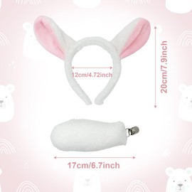 TUONYIS Sheep Ears Headband, Lamb Ears and Tail Set with Animal Headbands, Sheep Headband, Lamb Ears, Adult Kids Costume, White and Pink (White/Pink)