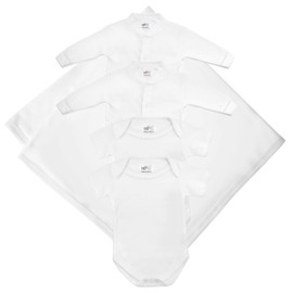 Baby Clothing Gift Set - 2 Sleepsuits, 2 Bodysuits and a Blanket, 100% Cotton, British Made, Machine Washable - 5 Piece, White, Newborn