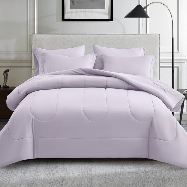 Maple&Stone Lavender Comforter Set King, 7 Pieces Bed in a