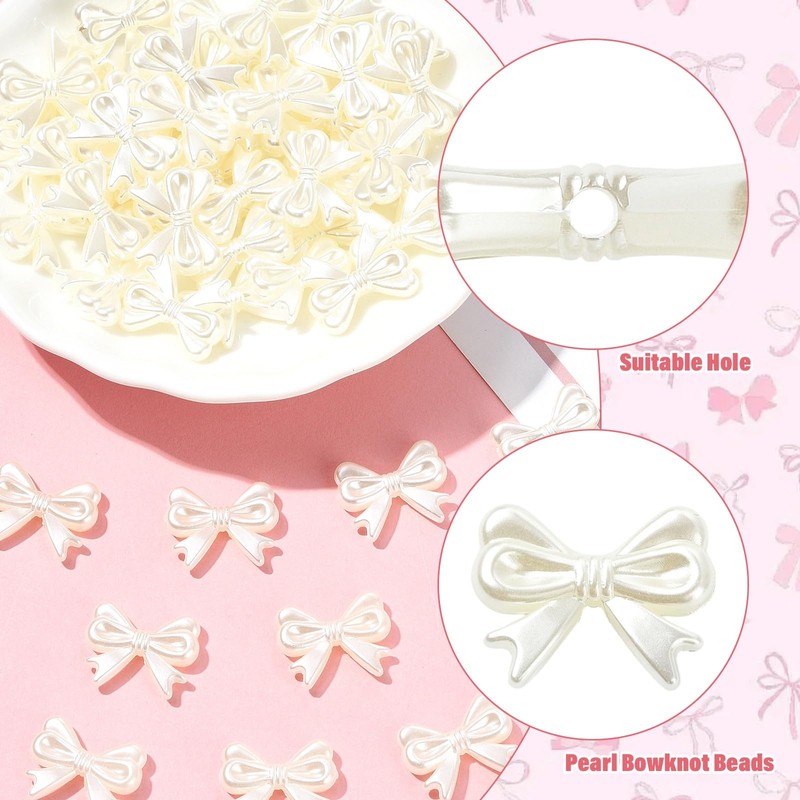 Ornazy 50Pcs White Imitation Pearl Aesthetic Spacer Beads Elegant Bow
