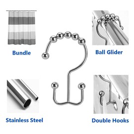 Shower Curtain Hooks Rings Titanker, Stainless Steel Double Glide Rollers Shower Curtain Rods Hooks for Bathroom, Set of 12 Hooks - Chrome