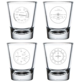 MIP Set of 4 Shot Glasses 1.75oz Shot Glass Gift Aviation Instruments Airplane Pilot Collection