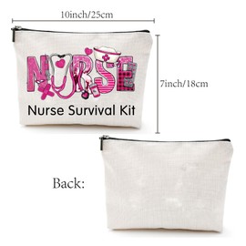 CREATCABIN Pink Nurse Survival Kit, Canvas Cosmetic Bag with Metal Zip, Polycotton Toiletry Bag, Travel Bag, Purse, Gifts for Nurses, Women, 25 x 18 cm, nurse survival kit-108
