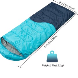 Sleeping Bag - 3 Seasons for Adults Kids Boys Girls Camping Hiking - Warm Cold Weather Lightweight Portable with Compression Bag for Backpacking in Spring, Summer, Fall and Winter