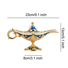 LAUYOO Vintage Aladdin Magic Genie Lamp Costume Accessory Gift for Women Classic Arabian Props Aladdin Pot Decor (Blue Gold)