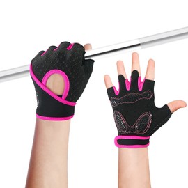 Luwint Kids Workout Gloves, Ventilated Grip Exercise Gloves for Boys and Girls Weightlifting Hanging Gym, Children 3-12 Years (Pink, Small)