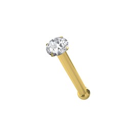 AZARIO LONDON 9K Yellow Gold Claw Set 2.5MM Round Genuine Crystal Stone 22 Gauge Nose Bone Nose Stud Piercing