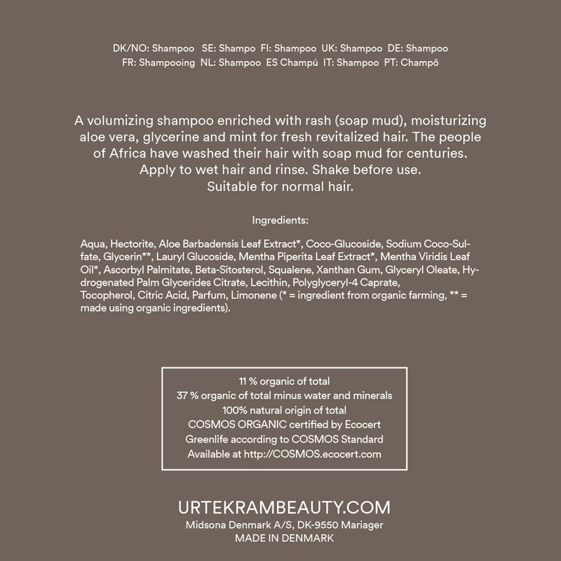 Urtekram Shampoo - Volumne - Rasul - 500 ml, Vegan,