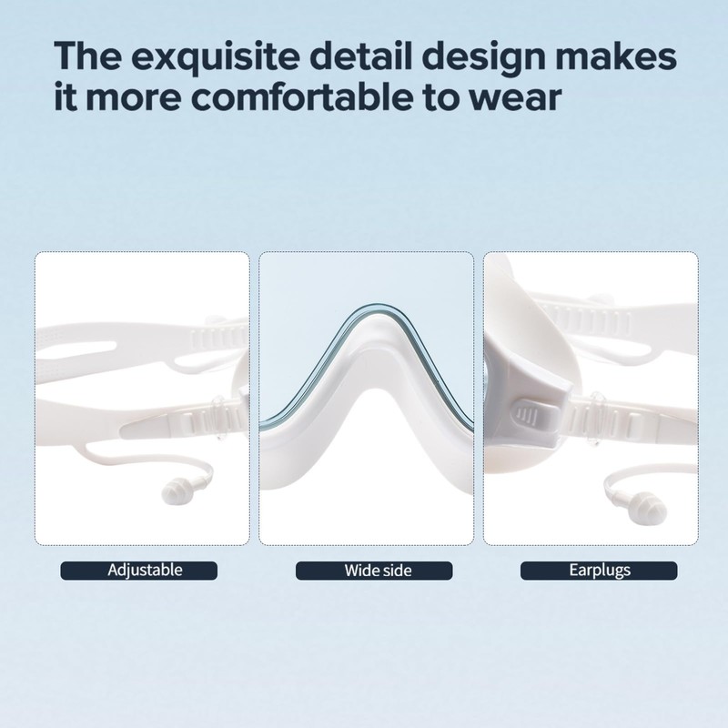 Professional Swimming Goggles, Anti-Fog Lens, White Frame, Adjustable Strap