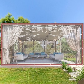 Waterproof Clear Awning, Tarps Grommets Heavy Duty Waterproof PVC Transparent Vinyl Awning Canopy Patio Tent Enclosure Clear Tarp Brown 8 x 16ft /2.5 x 5m