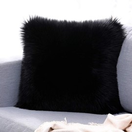 vctops Double-Sided Faux Fur Sheepskin Decorative Throw Pillow Cover Luxury Super Soft Plush Cushion Case for Sofa or Bed (18"x18",Black)