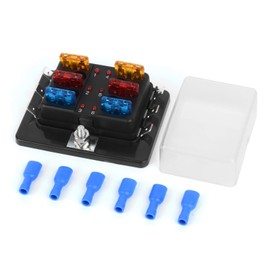 6 Way DC 12~32V Blade Fuse Box Holder Fuse Block with Fuses Terminals with LED Warning Light Protection Cover for Automotive Car Boat Marine Trike with Detailed Instruction Manual