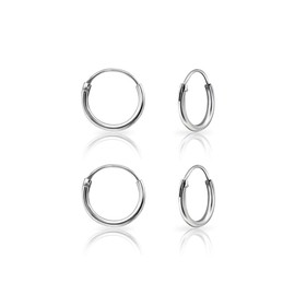 Set of 2 Small Silver Hoop Earrings - 925 Sterling Silver Sleeper Earrings - Silver Hoop Earrings for Women - 10 mm Hoop Earrings - Helix Earring - Cartilage Earrings