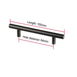 ANSIEDIO Furniture Handles, 64 mm, Stainless Steel, Black, Pack of 6, Kitchen Handles, Cupboard Handles, Door Handles, Diameter 12 mm