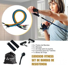 Andes Elastic Bands, Resistance Fitness Bands, 5 Latex Tubes with Handles, Ankle Straps, Door Anchor for Home Gym, Yoga, Pilates, Physical Therapy, Bodybuilding