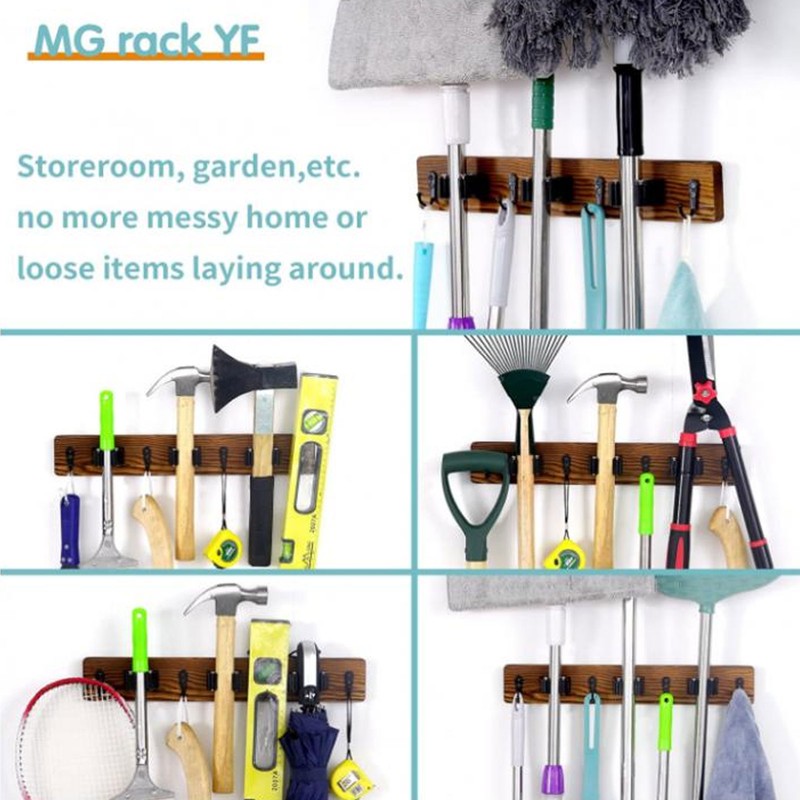 2pcs Mop Broom Holder 3 Positions 4 Hooks Wall Mount