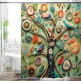 HMS Happy Memories Bohemian Flower Bathroom Curtain Colorful Boho Floral Print Beautiful Bright Polyester Fabric Cloth Shower Curtain for Bathroom Decoration, 72"x72" (Color 12)