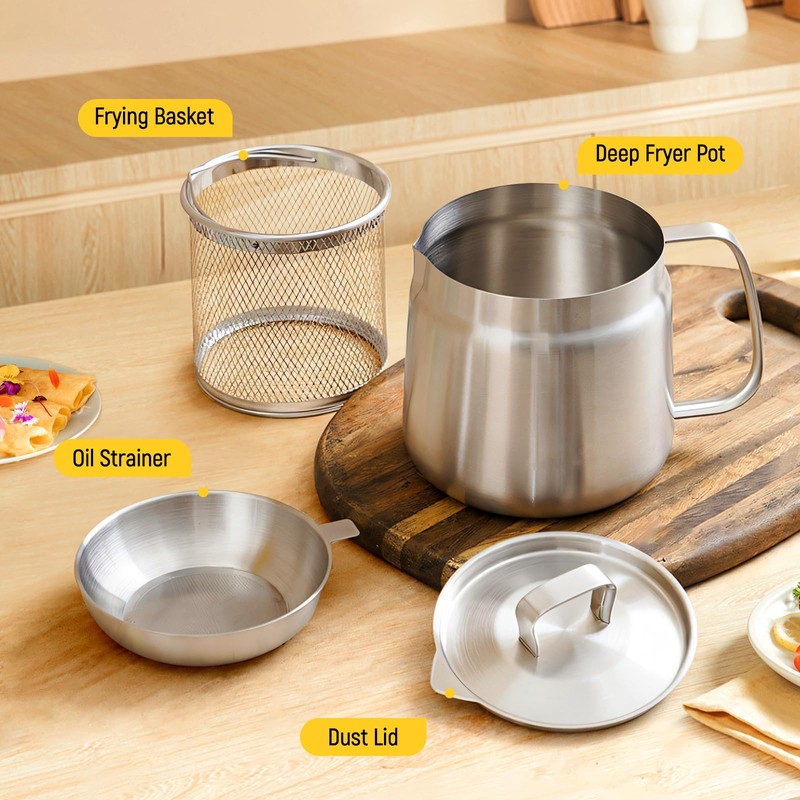 Fenteer Stainless Steel Deep Fryer Pot Frying Basket Nonstick French
