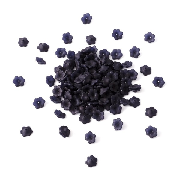 Pandahall 200Pcs Black Transparent Frosted Flower Acrylic Beads Lucite Bell
