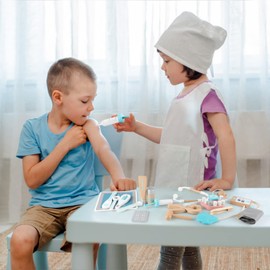 Jacootoys Wooden Doctors Set 18Pcs Dentist Play Carry Case Kids Pretend Role Play Medical Toys for Children Boys Girls 3 +